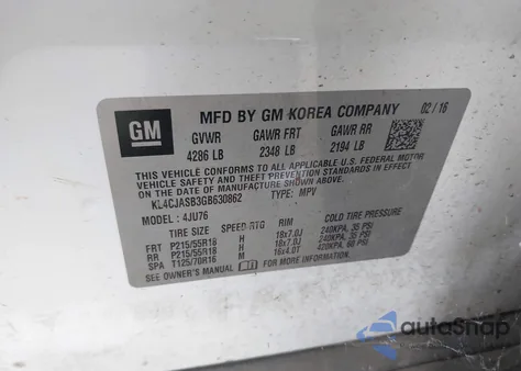 2016 Buick Encore from USA, damaged, VIN KL4CJASB3GB630862